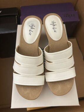 Style & Co. White Multi-Strap Slide Mules